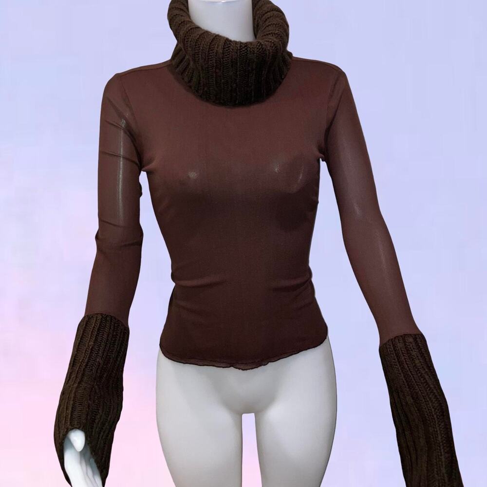 Vintage 90s y2k brown sheer turtleneck made in france